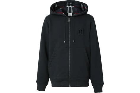 Burberry Letter Graphic Cotton Blend Zip Hoodie Navy 